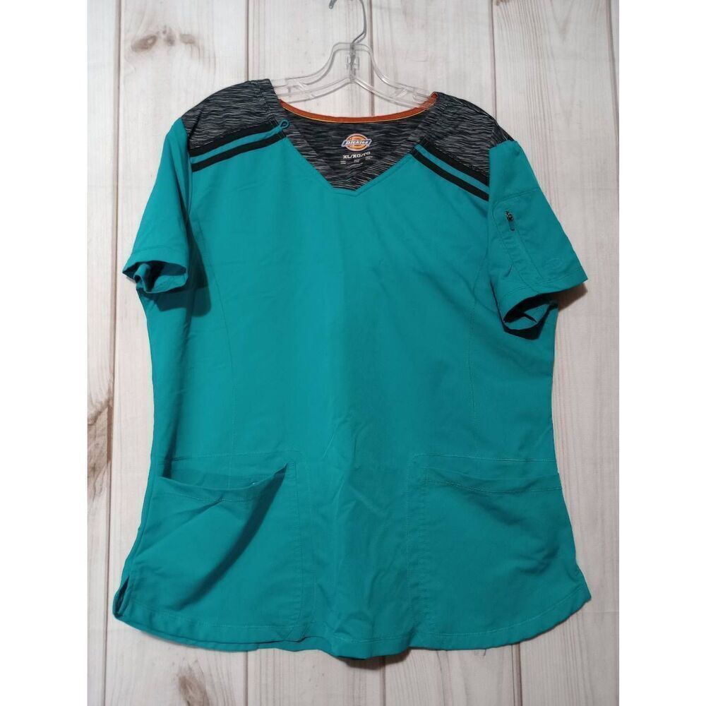 Dickies Scrub Shirt Ladies Extra Large Teal Shoulder Pocket